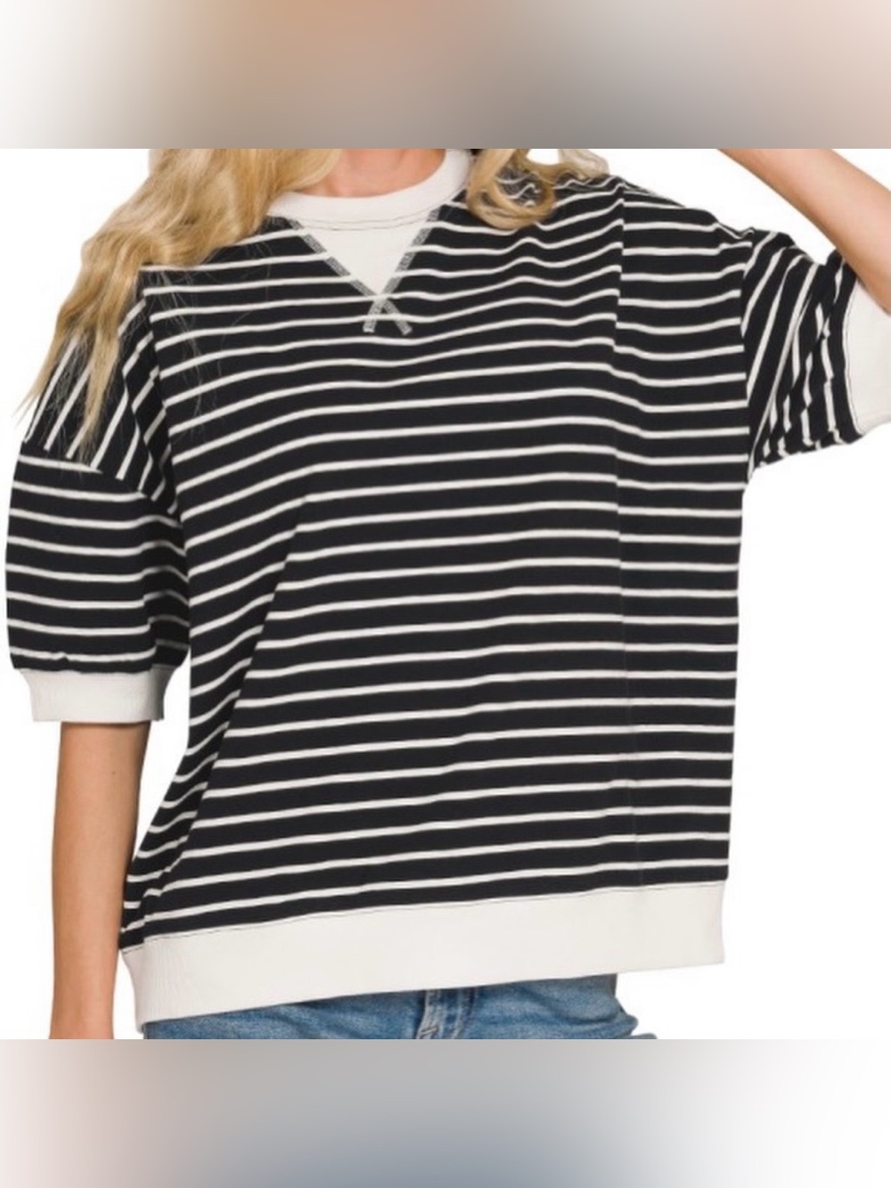 NWOT Zenana Striped Rib Banded Knit Top Size M